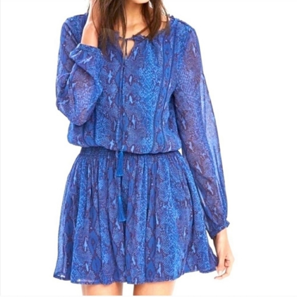 Banana Republic Boho Snake Print Smocked Drop Waist Tassel-Tie Dress Size Small‎